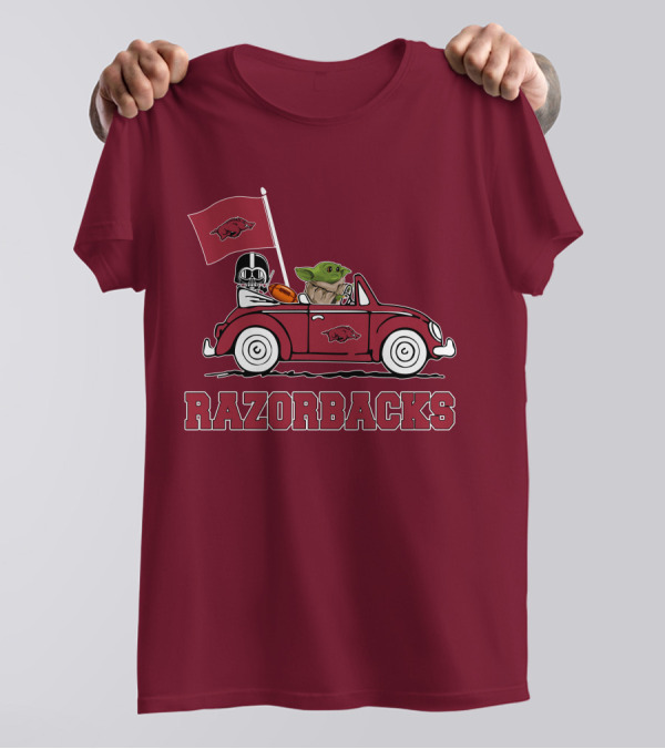 Arkansas Razorbacks Darth Vader Baby Yoda Driving Star Wars Car T-Shirt