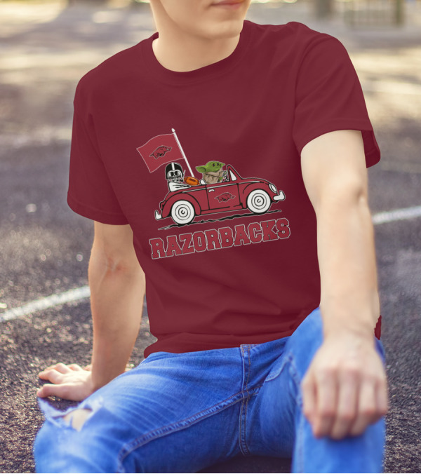 Arkansas Razorbacks Darth Vader Baby Yoda Driving Star Wars Car T-Shirt