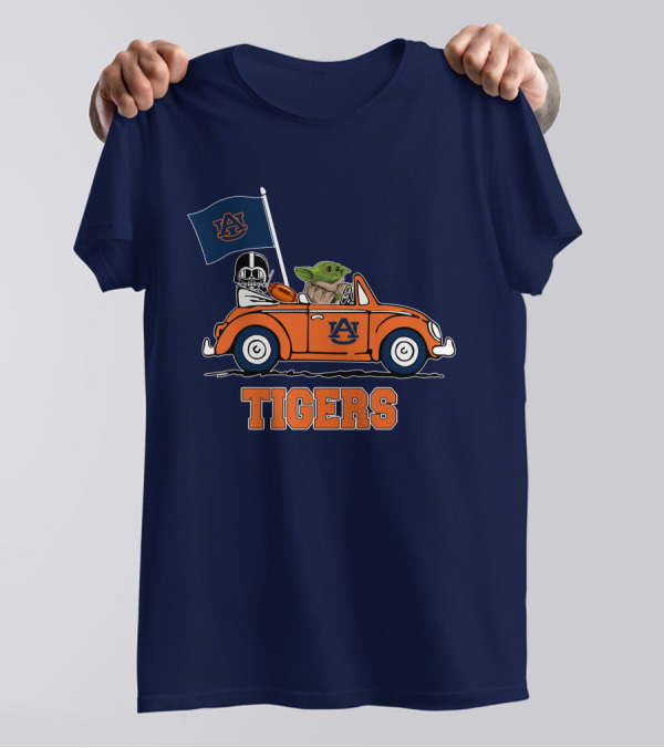 Auburn Tigers Darth Vader Baby Yoda Driving Car Star Wars T-Shirt