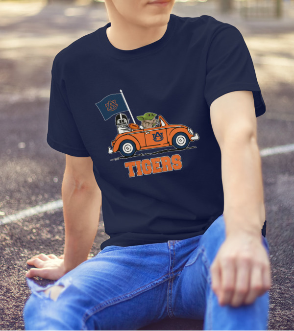 Auburn Tigers Darth Vader Baby Yoda Driving Car Star Wars T-Shirt