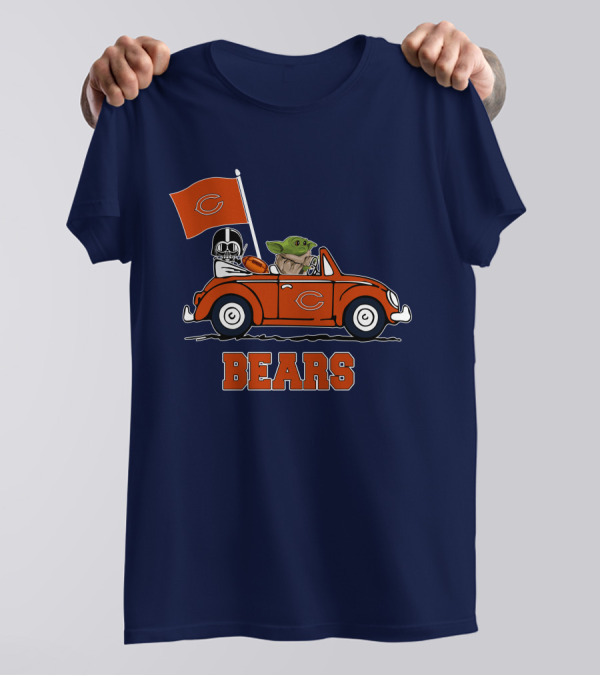 Chicago Bears Darth Vader Baby Yoda Car Driving Star Wars Football T-Shirt