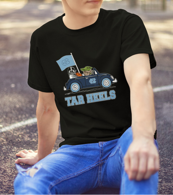 North Carolina Tar Heels Darth Vader Baby Yoda Driving Car Star Wars T-Shirt