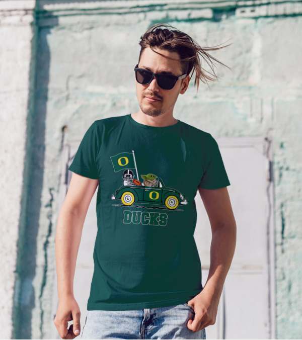 Oregon Ducks Darth Vader Baby Yoda Car Star Wars Football T-Shirt