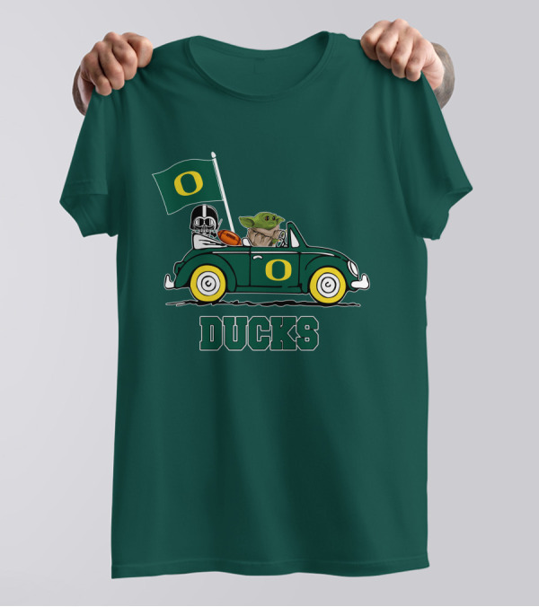 Oregon Ducks Darth Vader Baby Yoda Car Star Wars Football T-Shirt