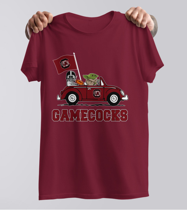 Gamecocks Baby Yoda Darth Vader Driving Football Star Wars T-Shirt