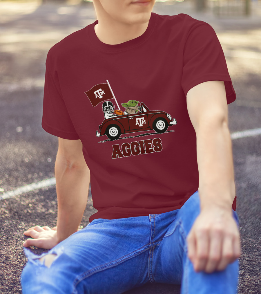 Aggies Star Wars Inspired Driving Scene With Football And Flag T-Shirt
