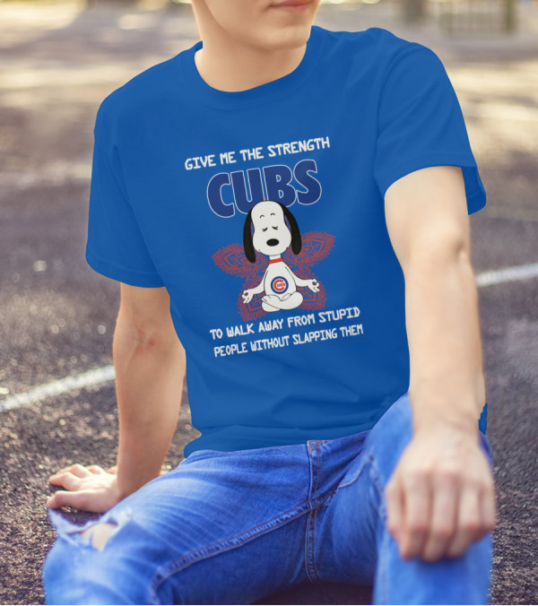 Give Me The Strength Chicago Cubs Snoopy Yoga Walk Away From Stupid People Without Slapping Them T-Shirt