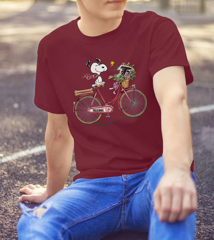 Atlanta Falcons Snoopy Woodstock Bicycle Adventure T-Shirt