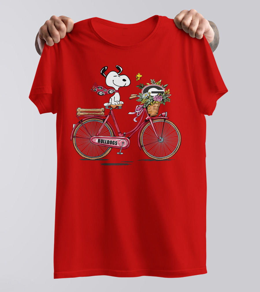 Georgia Bulldogs Snoopy Riding Bike With Flowers T-Shirt