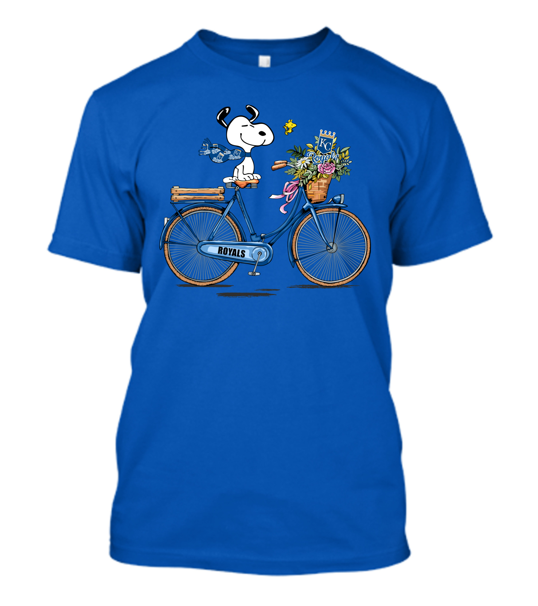 Kansas City Royals Snoopy Riding Bicycle With Woodstock And Flowers T-Shirt