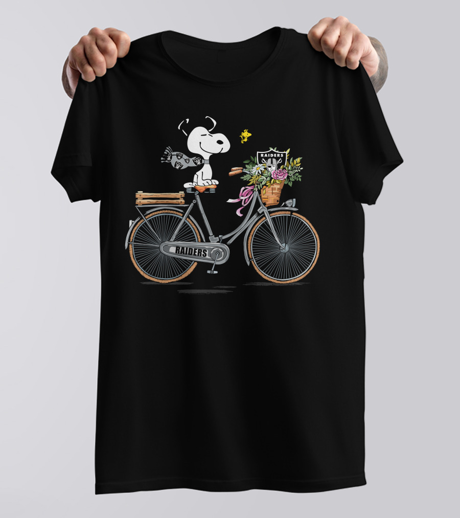 Las Vegas Raiders Snoopy Bicycle Adventure With Woodstock And Flowers T-Shirt