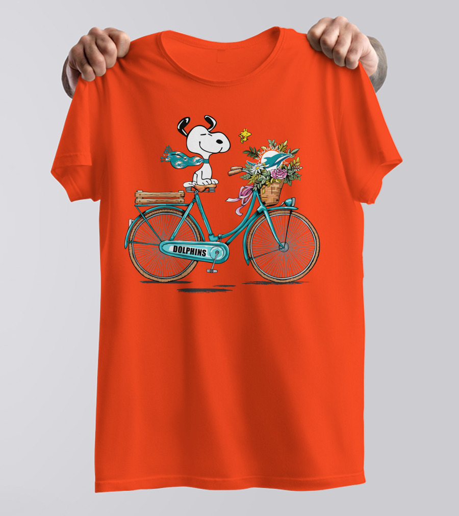Miami Dolphins Snoopy Bicycle Adventure T-Shirt