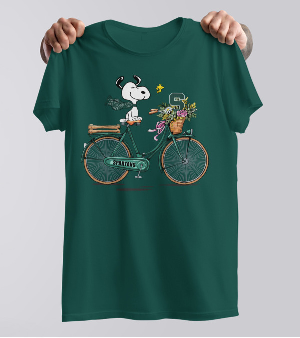 Michigan State Spartans Snoopy On Bicycle With Flowers T-Shirt