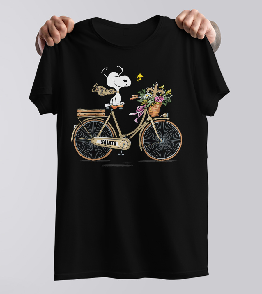 New Orleans Saints Snoopy Bicycle Ride Fleur De Lis Football Fan T-Shirt