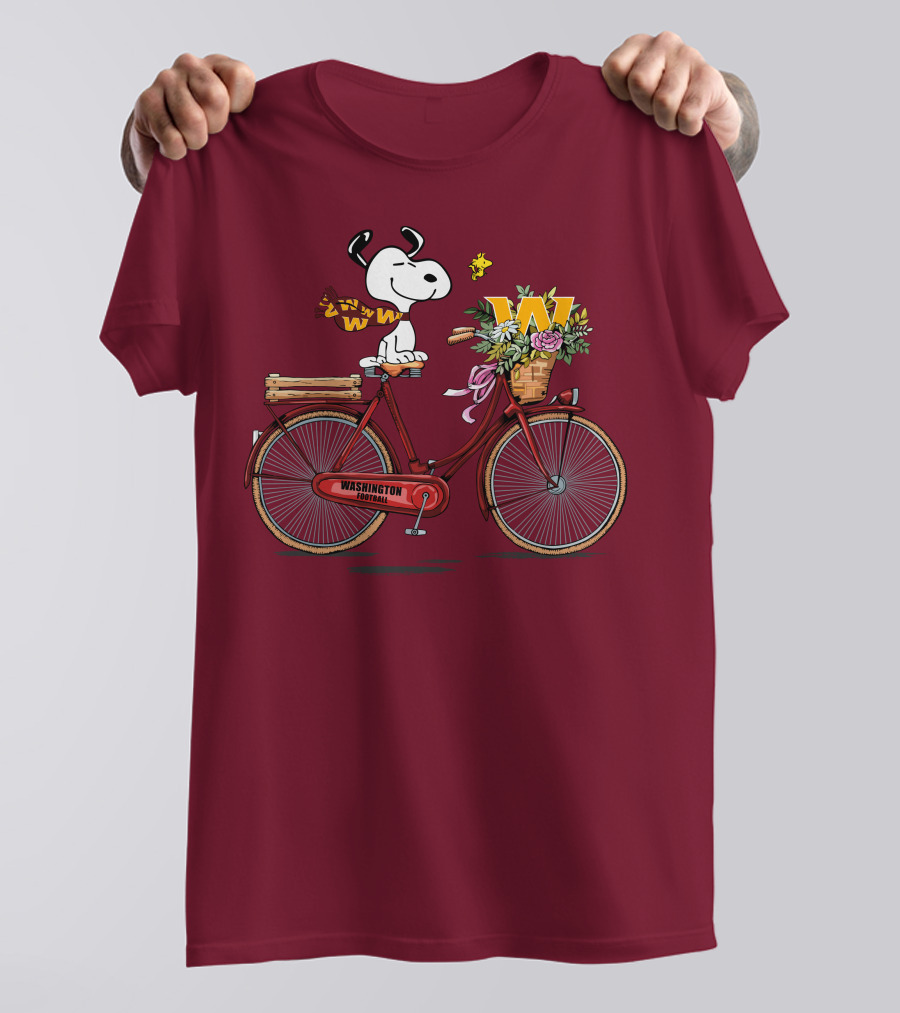 Washington Football Team Snoopy With Bicycle And Flowers T-Shirt