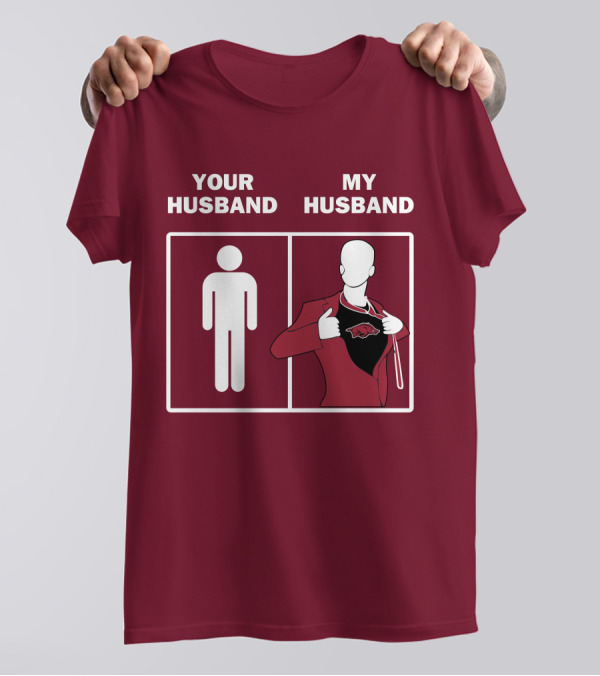 Arkansas Razorbacks Your Husband My Husband Superhero Fan Comparison T-Shirt