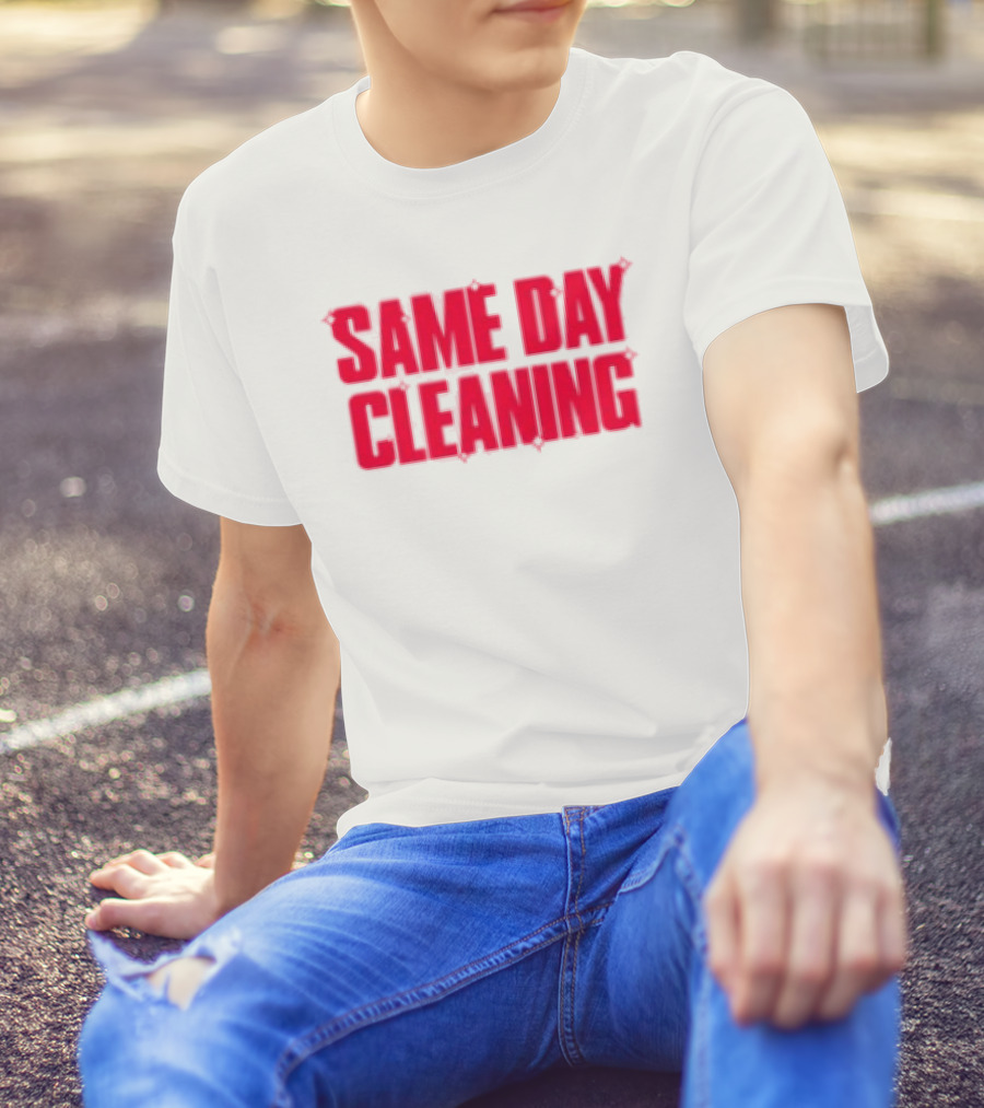 Sammy Virji Same Day Cleaning Bold Red Text T-Shirt