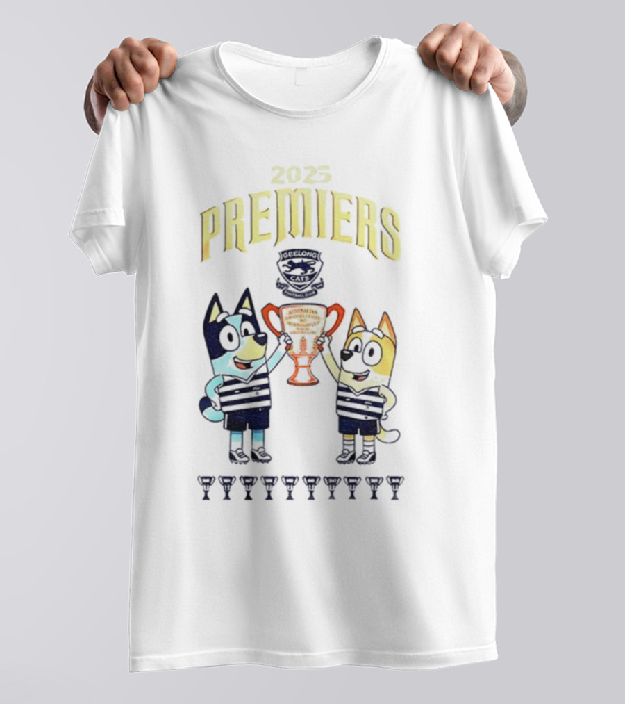 2025 Premiers Bluey And Bingo Geelong Cats Football AFL T-Shirt