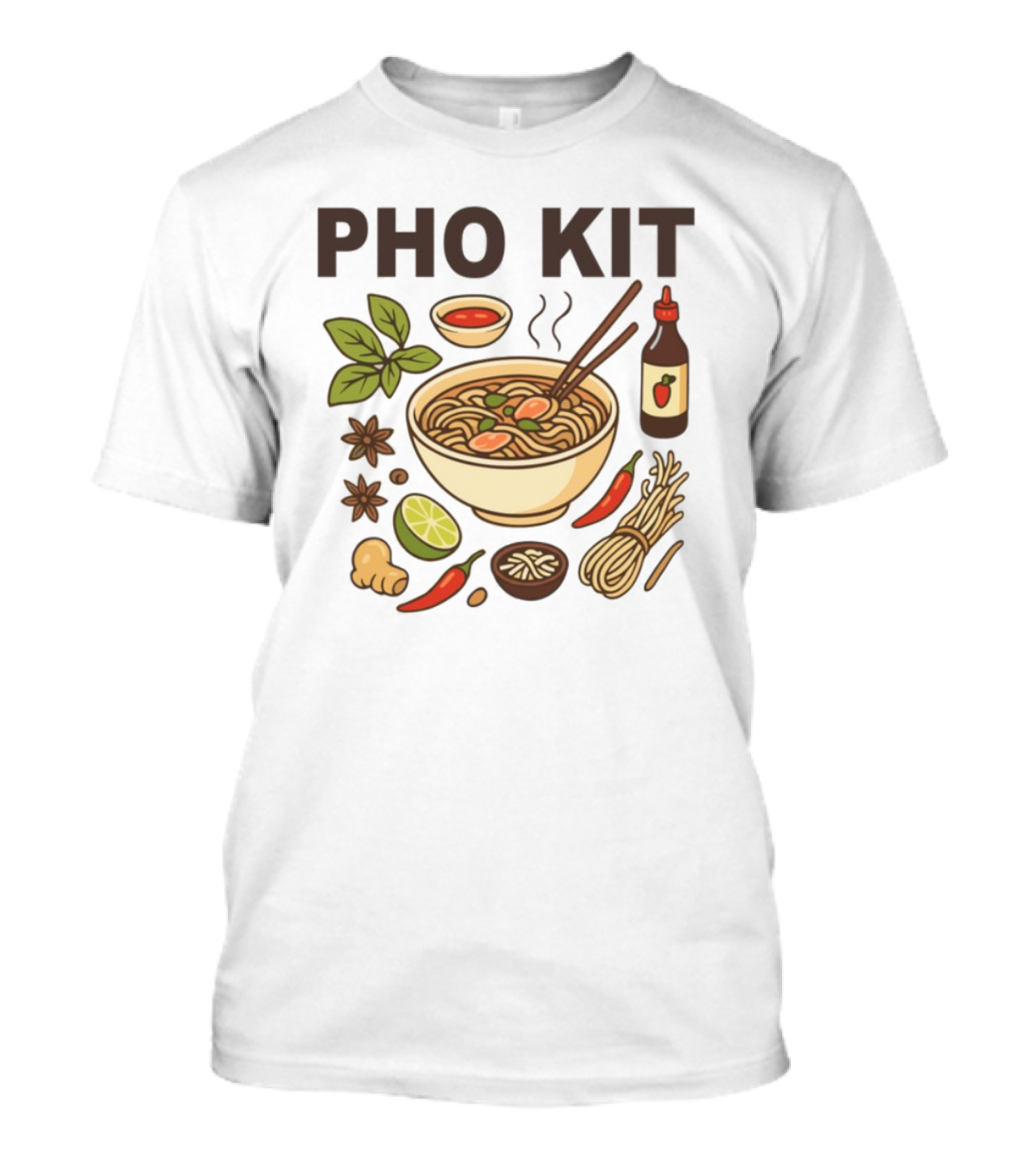 Pho Kit Noodle Bowl With Ingredients And Chopsticks T-Shirt