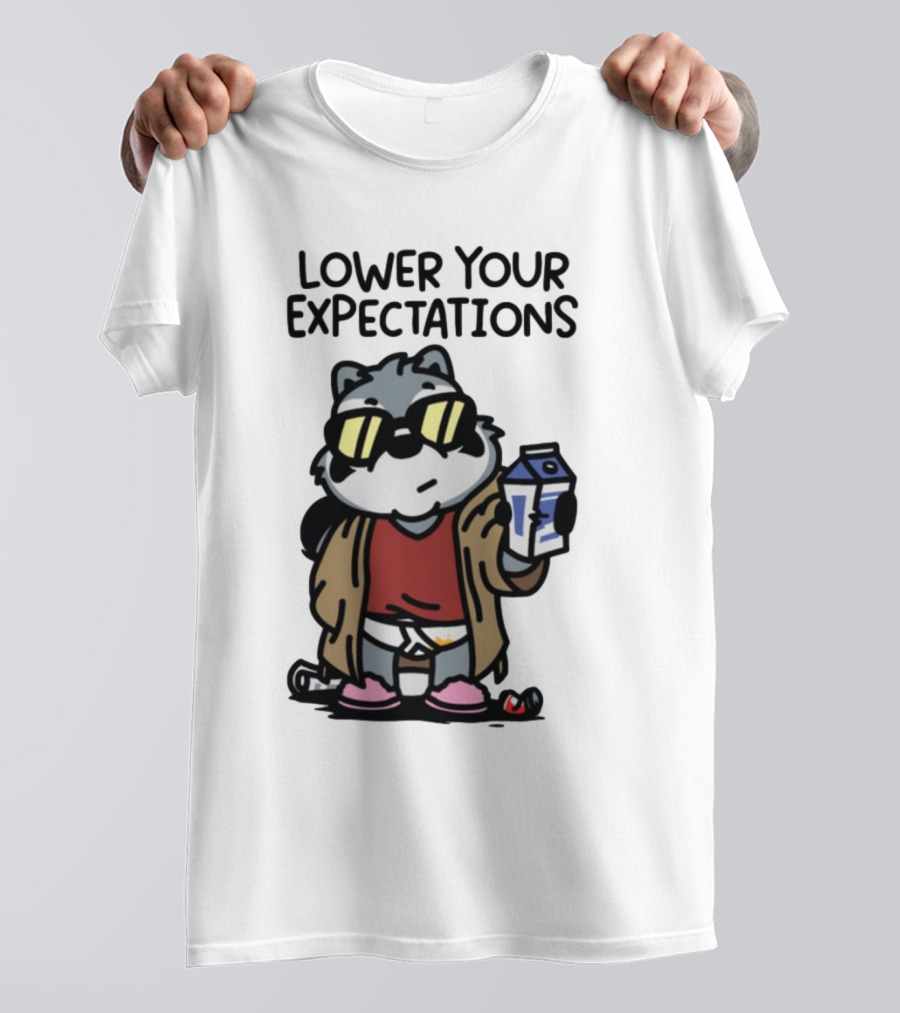 Lower Your Expectations Cartoon Character With Sunglasses And Milk Carton T-Shirt