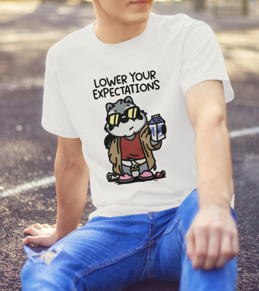 Lower Your Expectations Cartoon Character With Sunglasses And Milk Carton T-Shirt