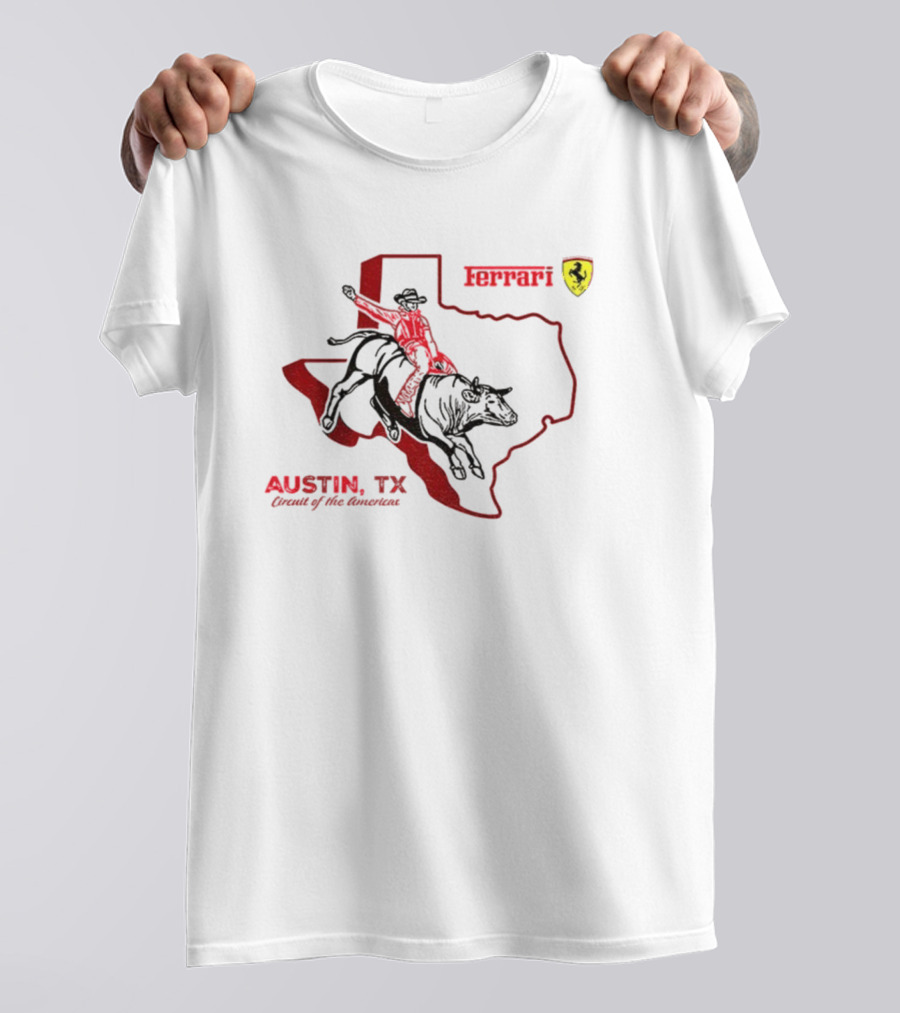 Ferrari Austin Texas Circuit Of The Americas Bull Rider Map Icon T-Shirt