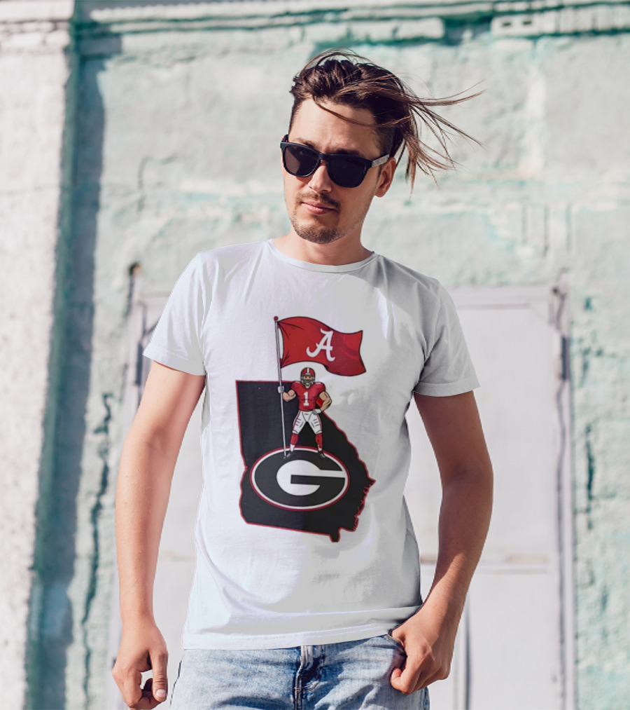 Alabama Crimson Tide Flag Over Georgia Bulldogs Map Football Rivalry T-Shirt