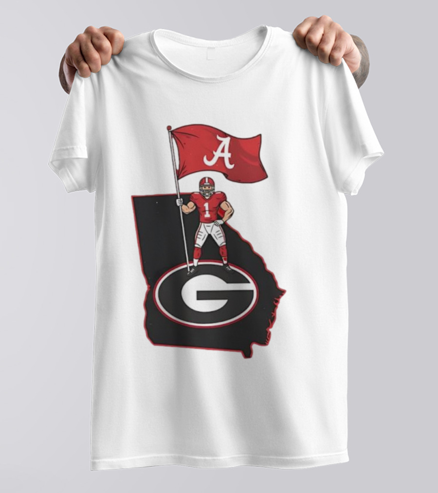 Alabama Crimson Tide Flag Over Georgia Bulldogs Map Football Rivalry T-Shirt