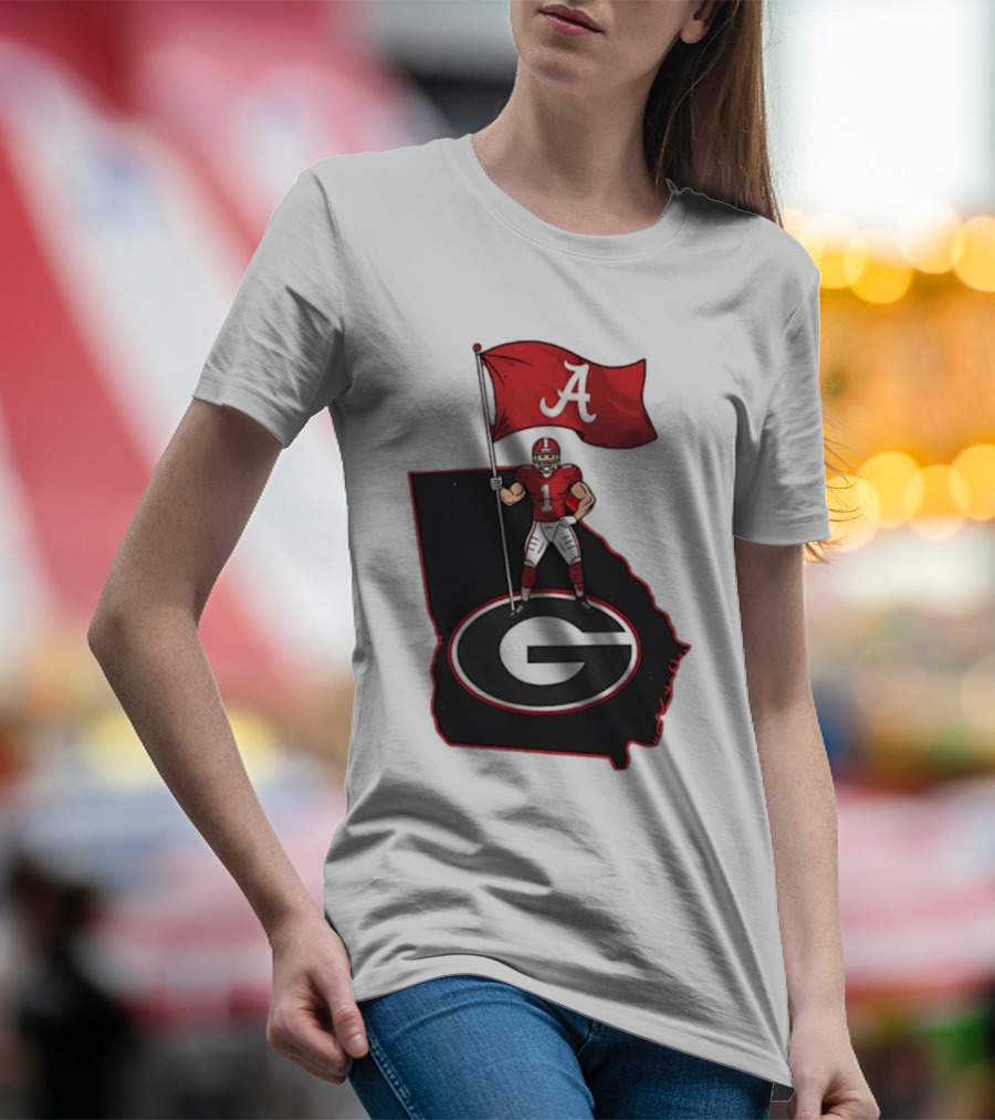 Alabama Crimson Tide Flag Over Georgia Bulldogs Map Football Rivalry T-Shirt