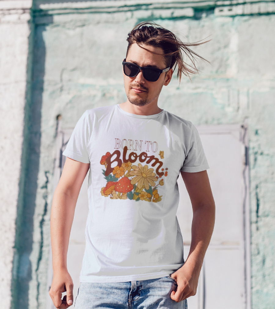 ```Born To Bloom Autumn Vintage Floral Mushrooms And Butterflies Theme``` T-Shirt