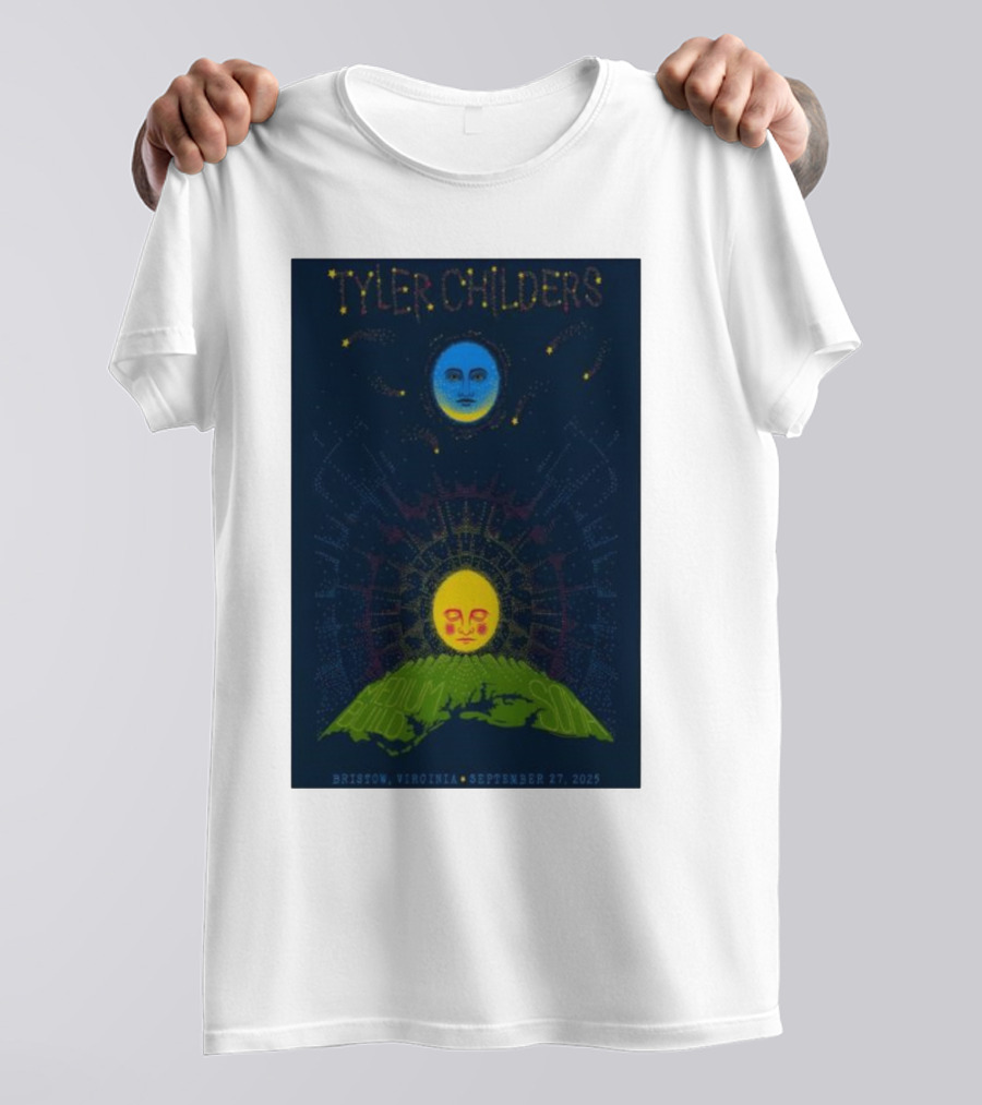 Tyler Childers Bristow Virginia September 27 2025 Medium Build Sola Blue Moon Yellow Sun T-Shirt