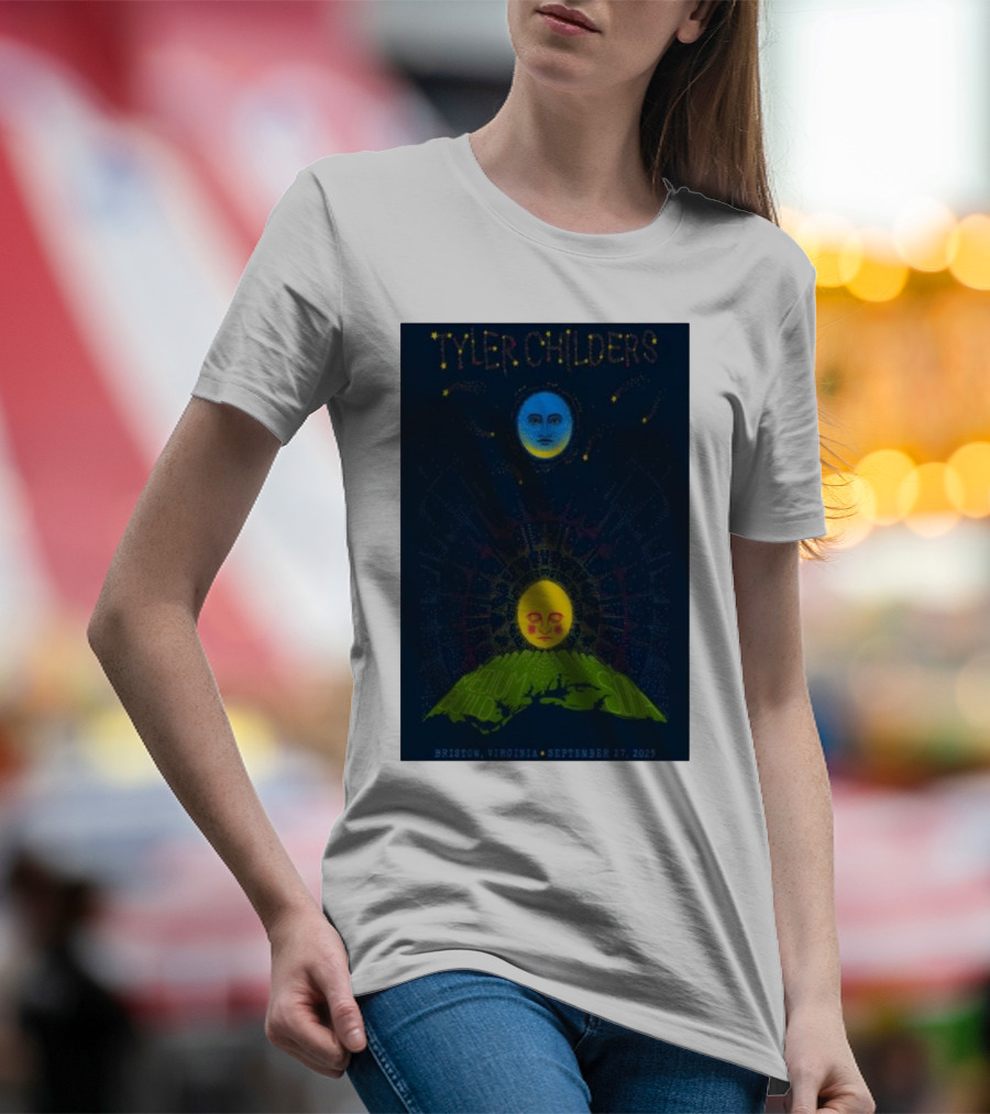 Tyler Childers Bristow Virginia September 27 2025 Medium Build Sola Blue Moon Yellow Sun T-Shirt