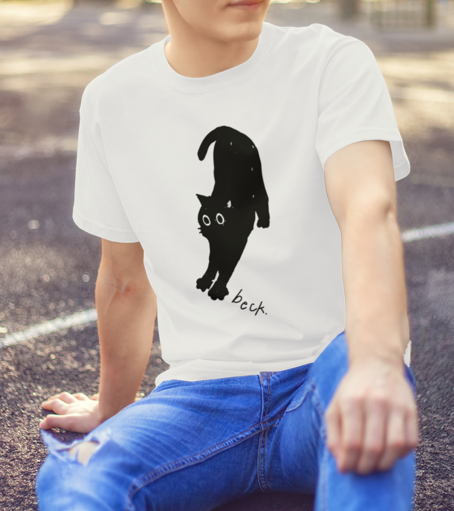 Beck Stretching Cat Silhouette Black Outline T-Shirt