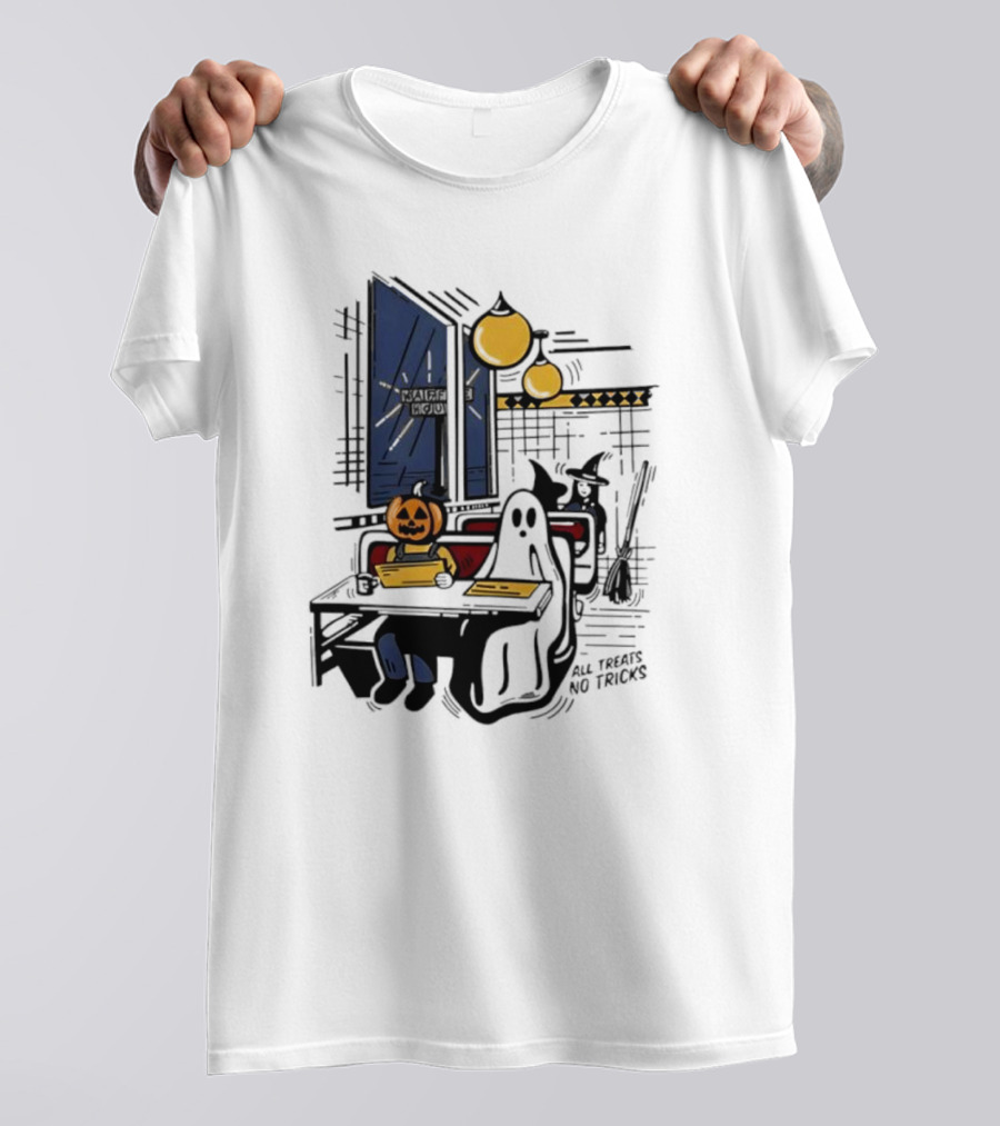 Waffle House Halloween All Treats No Tricks Jack-O-Lantern Characters T-Shirt