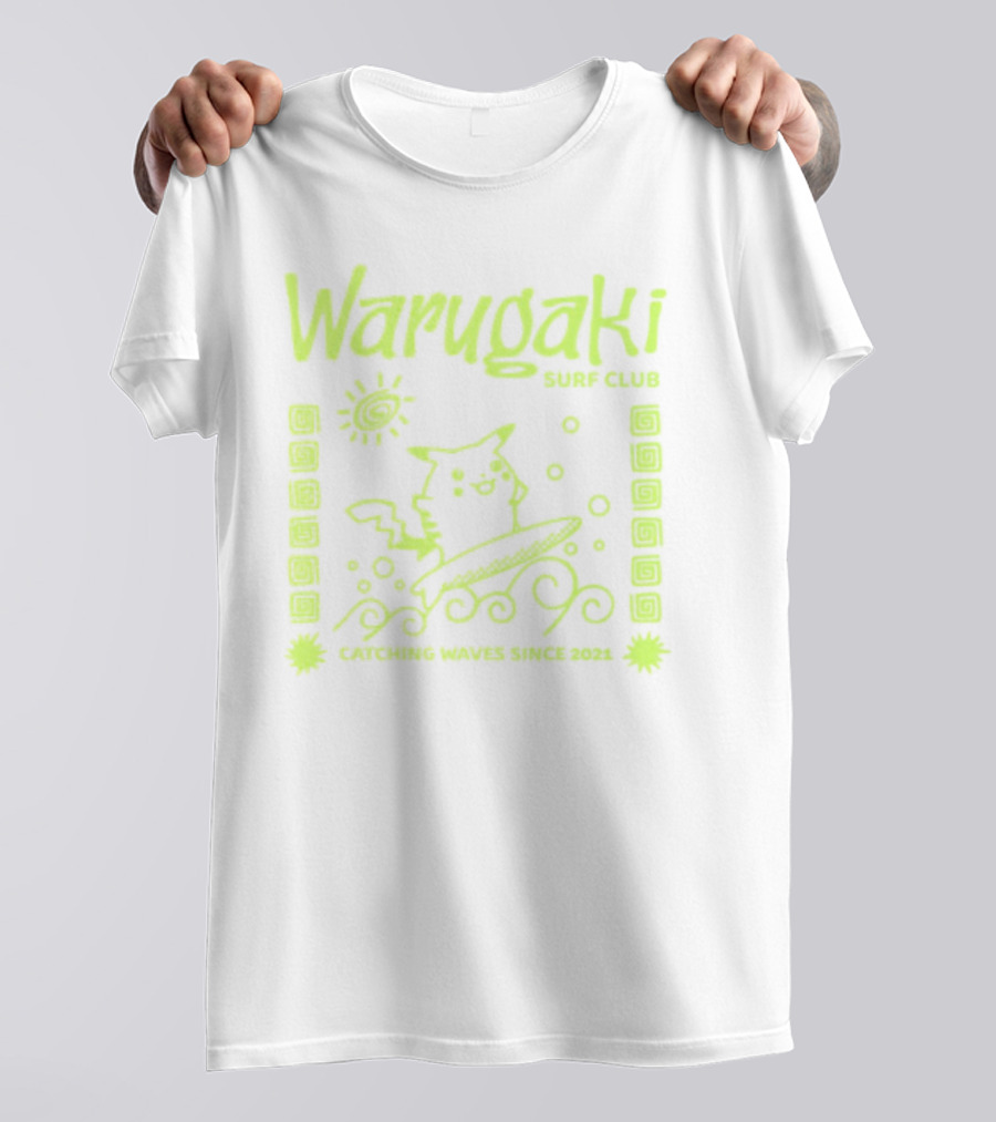 Warugaki Surf Club Pikachu Surfing Illustration Sun And Waves T-Shirt