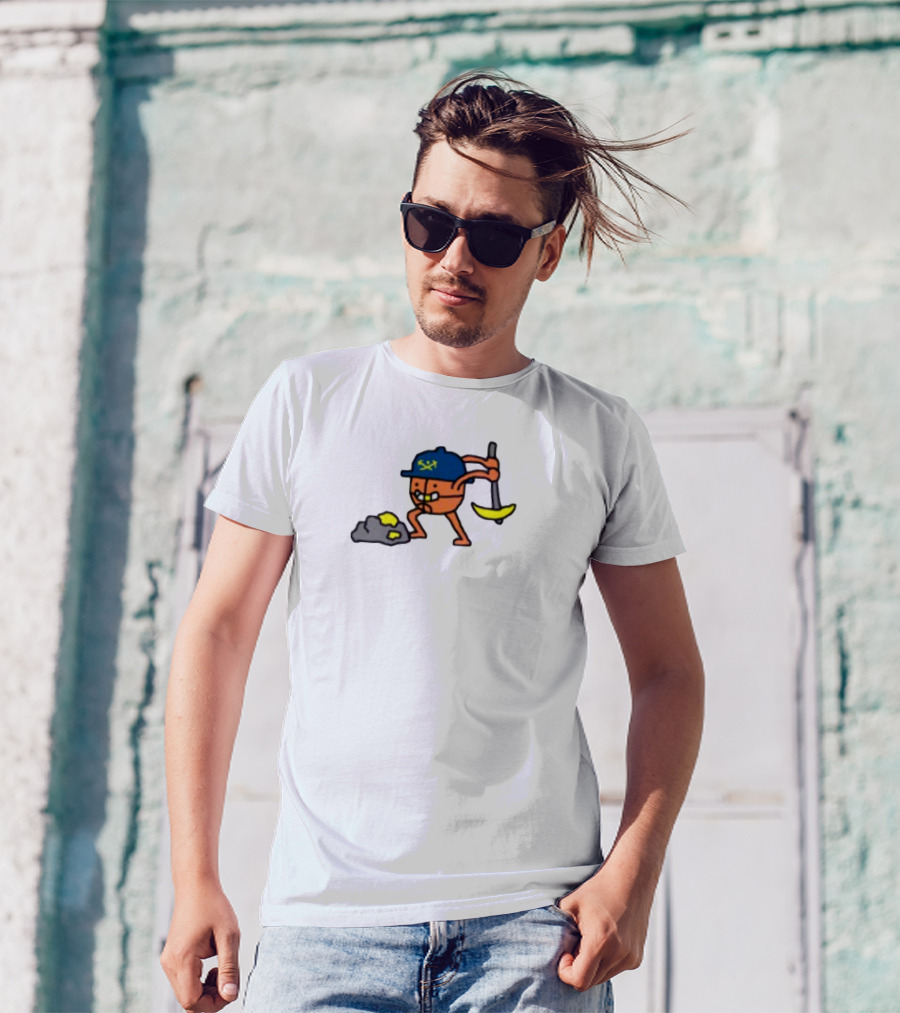 Miner Character With Pickaxe Discovering Gold Nuggets T-Shirt