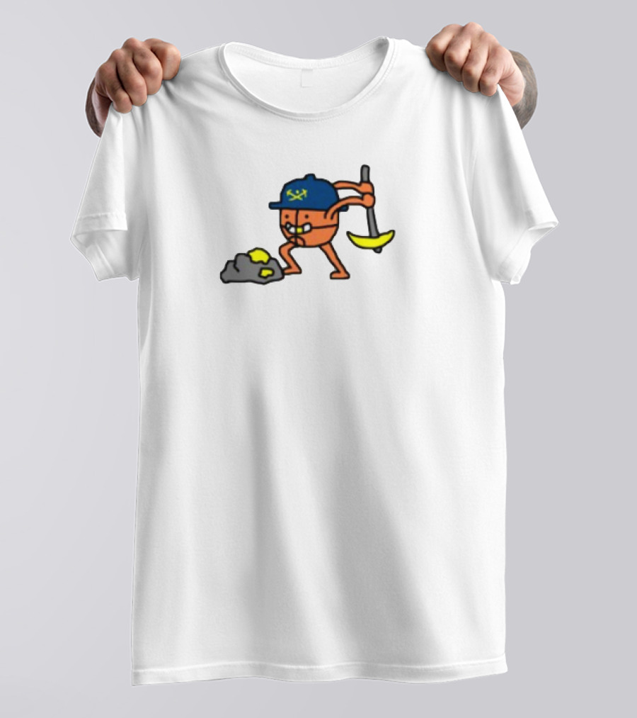 Miner Character With Pickaxe Discovering Gold Nuggets T-Shirt