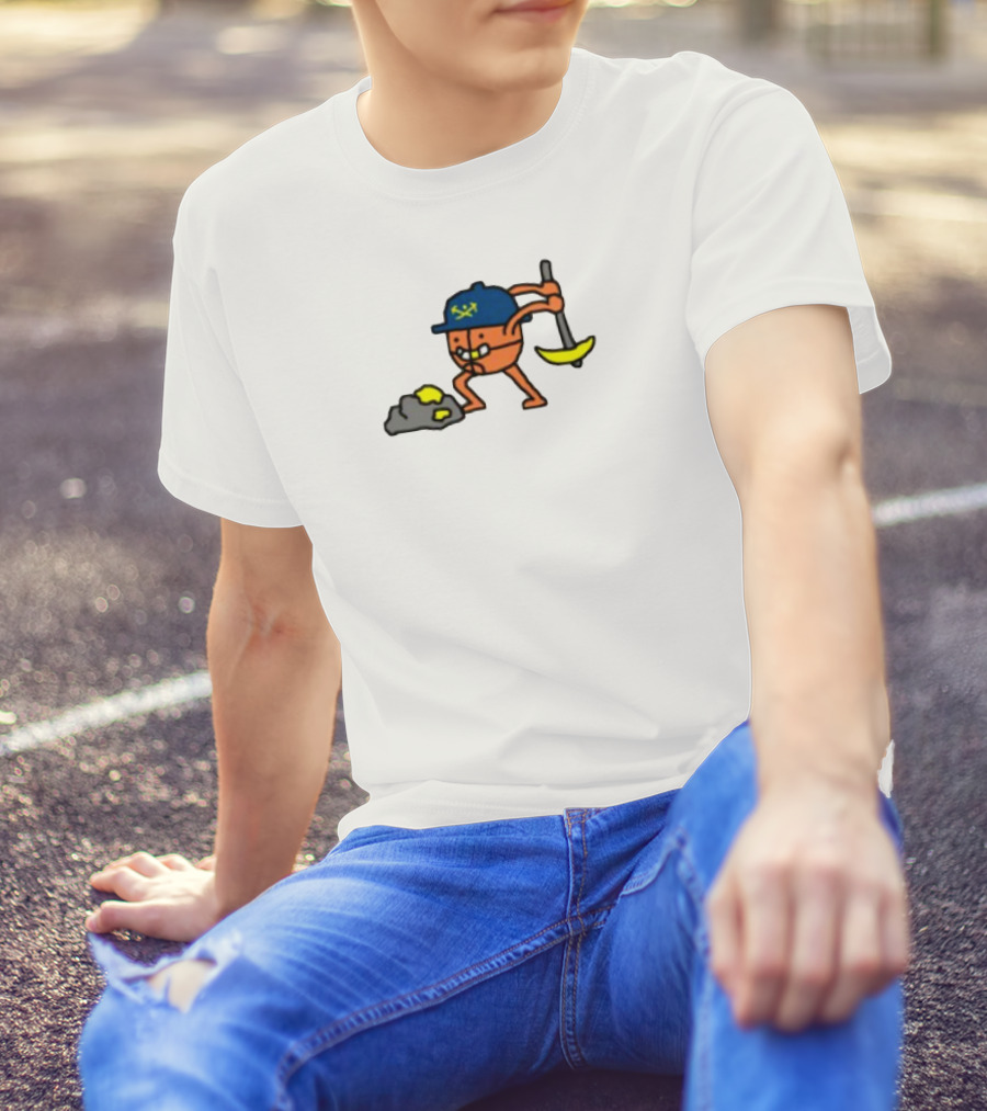 Miner Character With Pickaxe Discovering Gold Nuggets T-Shirt