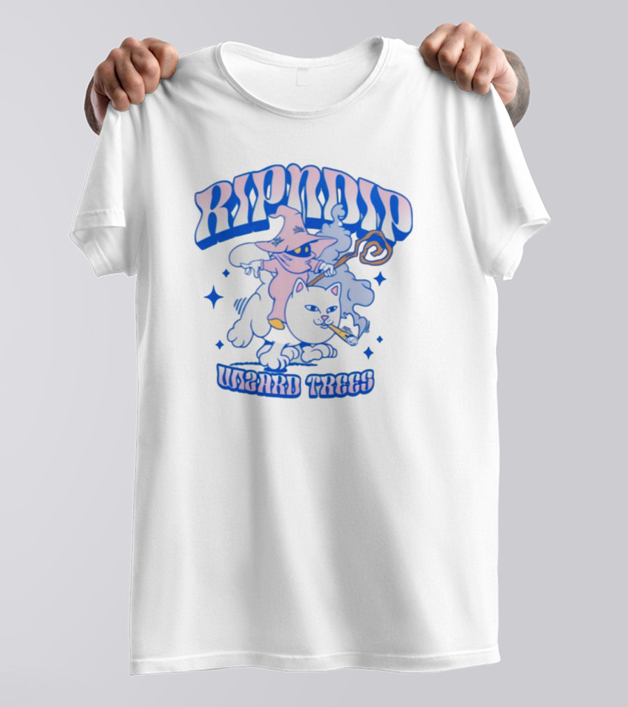 Ripndip Wizard Trees Smoking Cat Riding Clouds T-Shirt