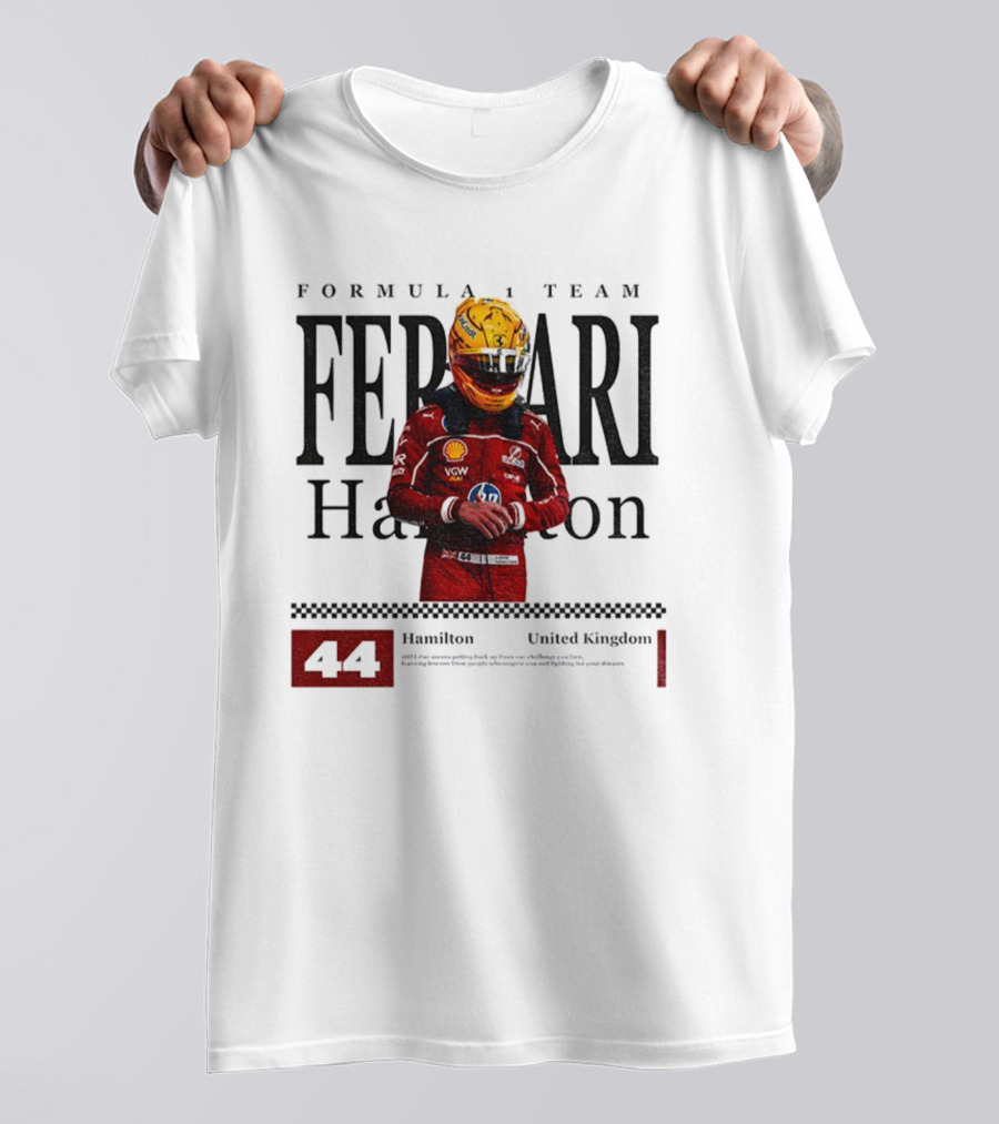 Ferrari Hamilton Red Racing Suit 44 UK Formula 1 Team T-Shirt