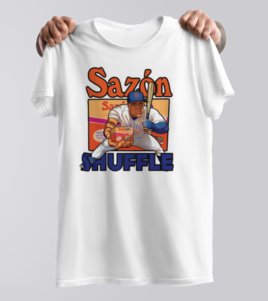New York Sazón Goya Baseball Player Shuffle T-Shirt