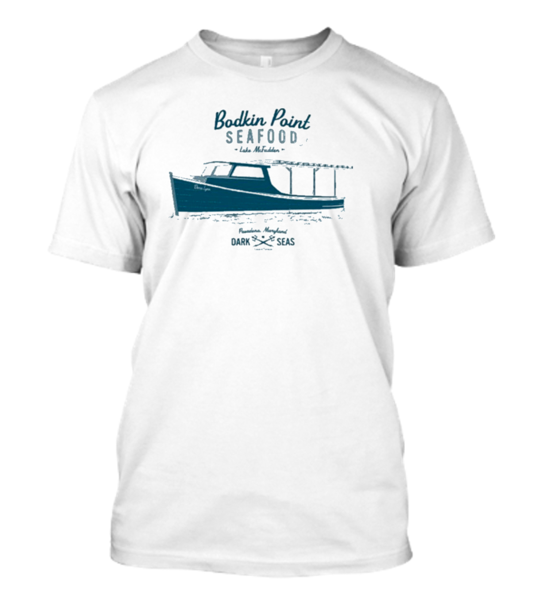 Dark Seas Bodkin Point Seafood Luke McFadden Annapolis Maryland Boat T-Shirt