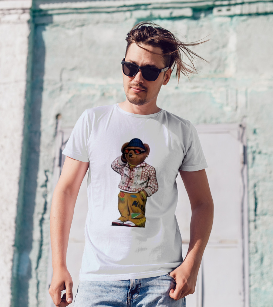 Folk Fitted Bear Floral Pattern Jacket Cool Style T-Shirt