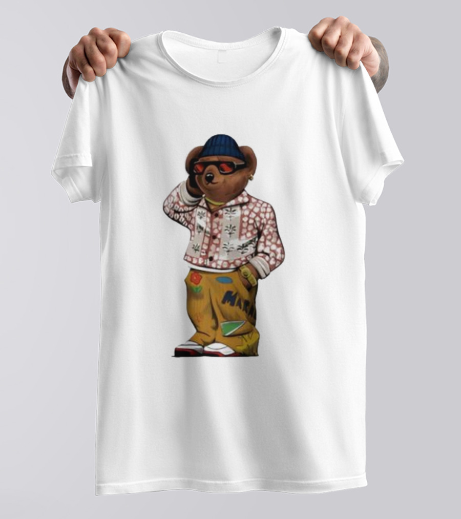 Folk Fitted Bear Floral Pattern Jacket Cool Style T-Shirt