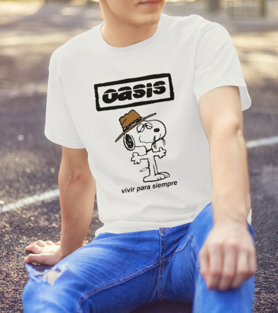 Snoopy Oasis Vivir Para Siempre Taza Café En El Desierto Icono Vintage T-Shirt