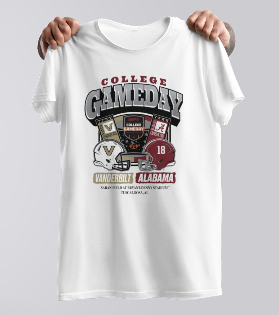 College GameDay Vanderbilt Commodores Vs Alabama Crimson Tide Saban Field Bryant Denny Stadium Tuscaloosa 2025 T-Shirt