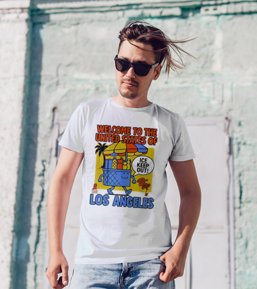 Welcome To The United States Of Los Angeles Keep Out ICE Vendor Cart Icons Palm Trees T-Shirt
