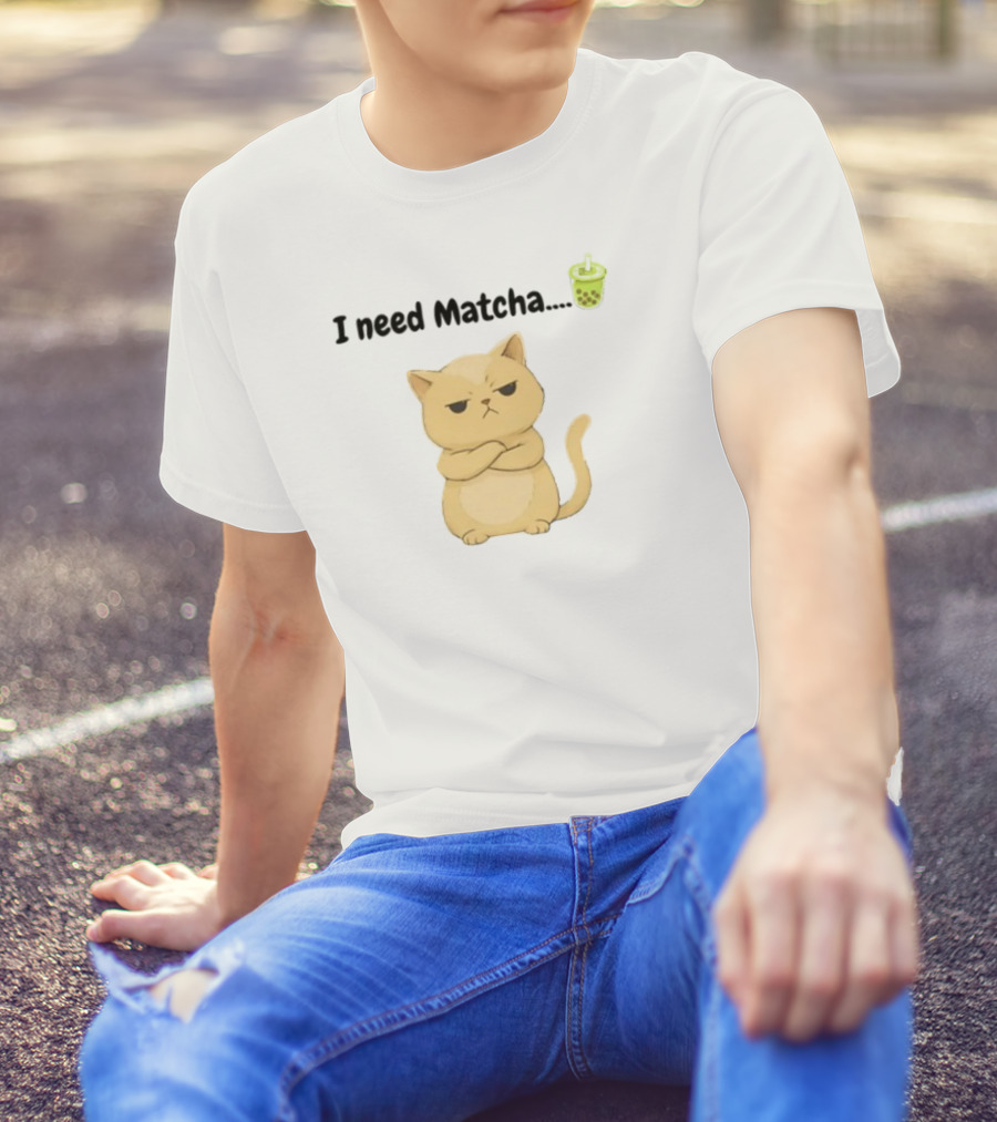 Amran I Need Matcha Grumpy Cat Boba Bubble Tea T-Shirt