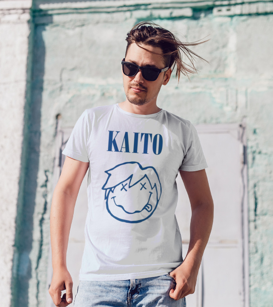 Kaito Blue Cartoon Smiley Face With X Eyes T-Shirt