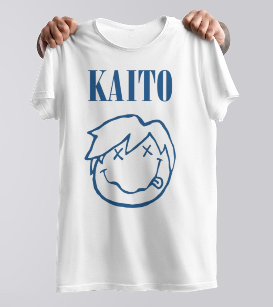 Kaito Blue Cartoon Smiley Face With X Eyes T-Shirt